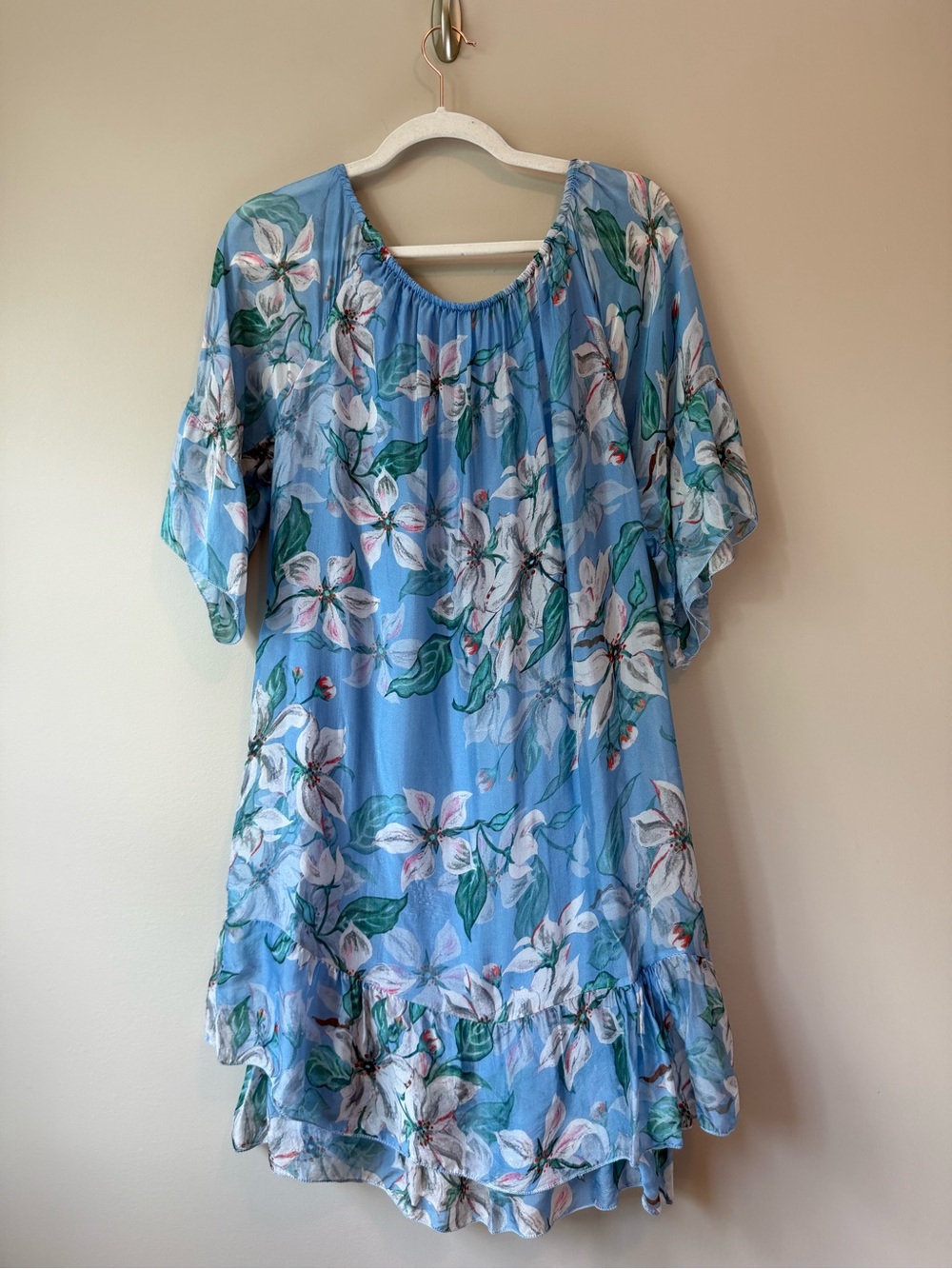 Elena Baldi Made in Italy Floral Mini Dress Size M | Blue | Silk Blend | VGUC